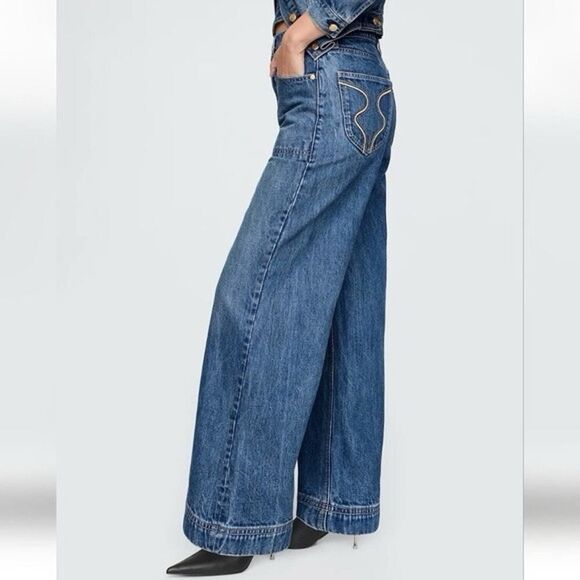 GAP x cultโgaia High Rise Stride Chain Jeans sz 30/10 Indigo - Picture 4 of 15